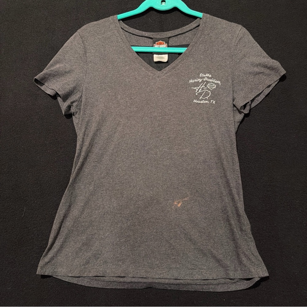 Harley Davidson Women Gray TShirt Graphic HD Symbol With Cut In Angel Wings